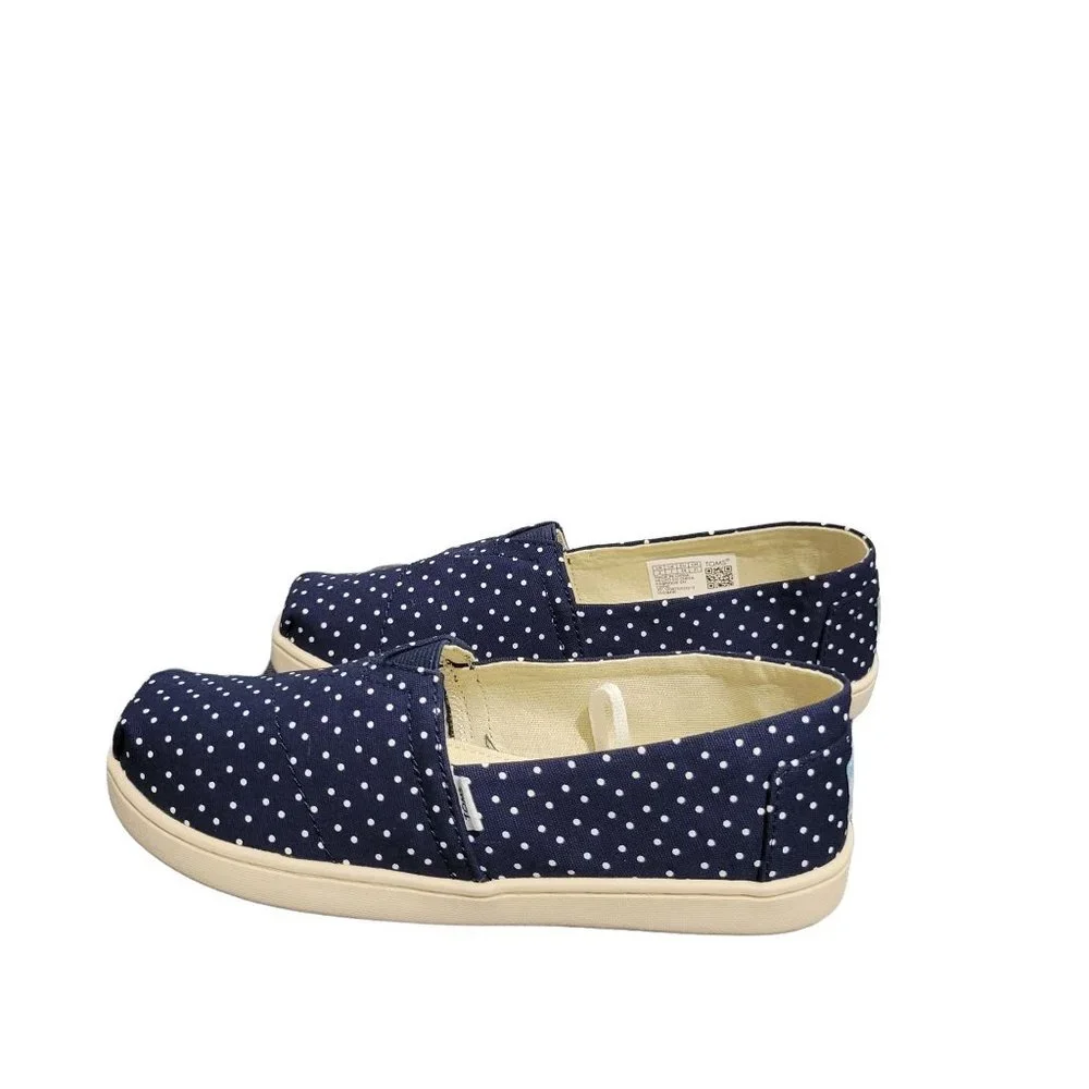 TOMS Girls Classic Slip-On Shoes | Navy Polka Dot | Size 2 | New